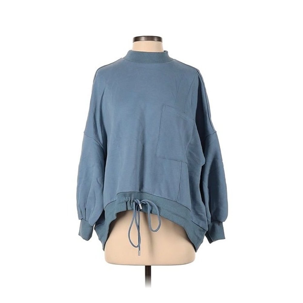 NAP Loungewear Blue Oversized Drawstring Hem Cotton Sweatshirt Mock Neck Sz XS-M
